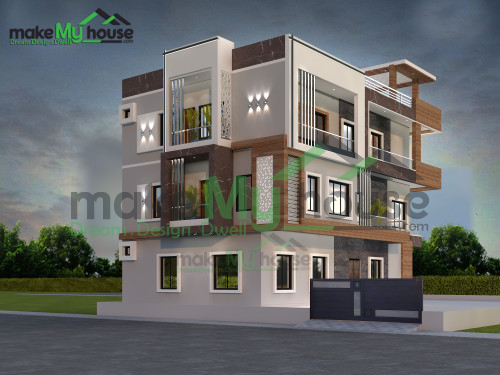 Triplex 3D Corner Elevation