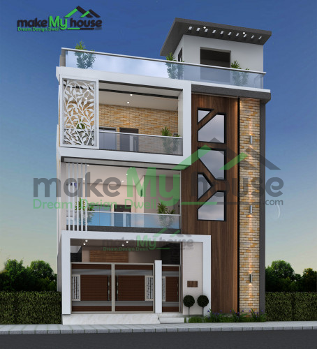 Triplex 3D Front Elevation