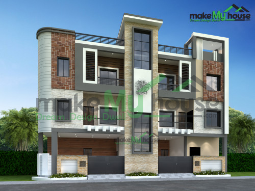 Triplex 3D Front Elevation