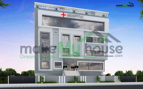 Multistory Hospital 3D Front Elevation