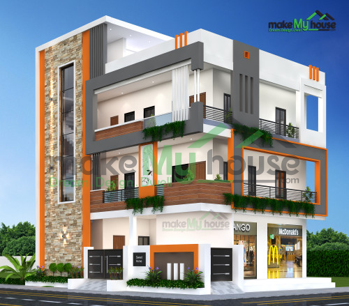 Triplex 3D Corner Elevation