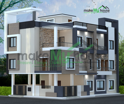 Triplex 3D Corner Elevation