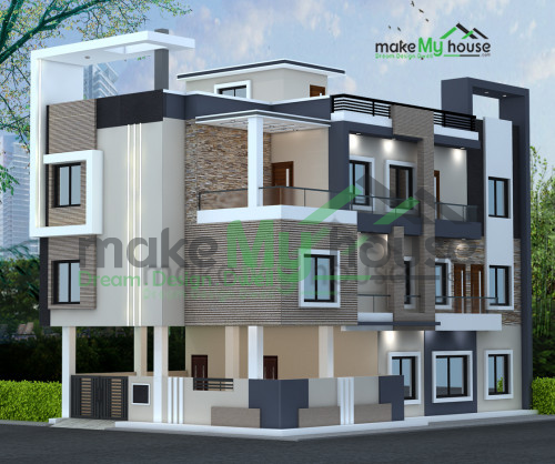 Triplex 3D Corner Elevation