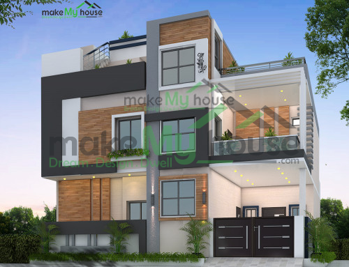 Triplex 3D Front Elevation