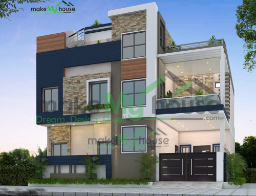 Triplex 3D Front Elevation