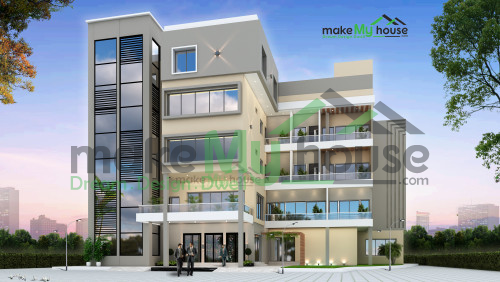 Multistory Hotel 3D Corner Elevation