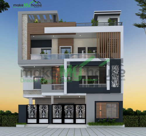 Triplex 3D Front Elevation