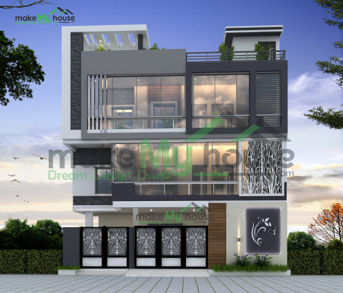 Triplex 3D Front Elevation