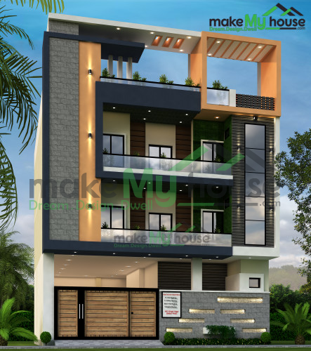 Triplex 3D Front Elevation