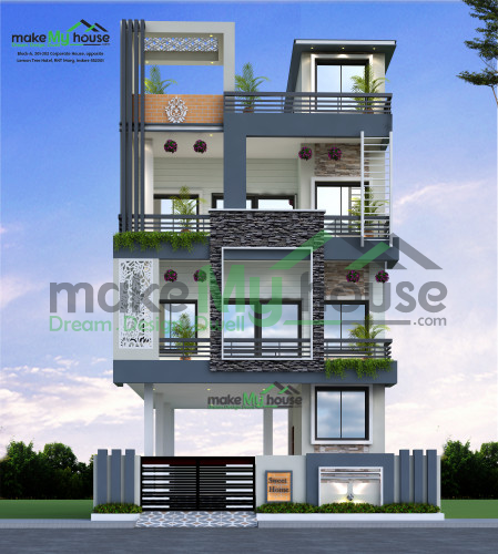 Triplex 3D Front Elevation