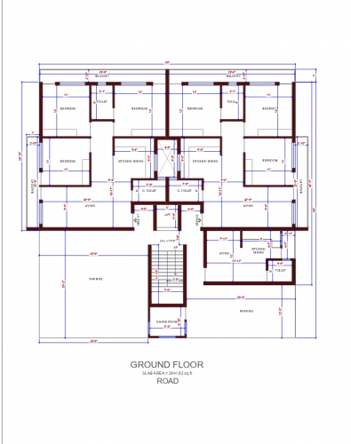 60*60 House plan, 3600 SqFt Floor Plan triplex Home Design- 10061