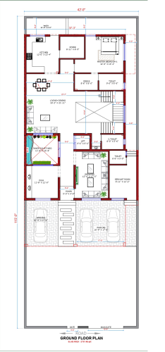 42*115 House plan, 4830 SqFt Floor Plan triplex Home Design- 10108