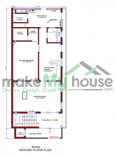 25*58 House plan, 1450 SqFt Floor Plan multistorey Home Design- 10459