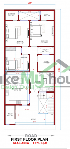 28*66 House plan, 1848 SqFt Floor Plan duplex Home Design- 10682