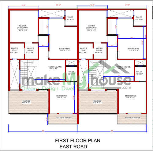 60*50 House plan, 3000 SqFt Floor Plan duplex Home Design- 60x50 ...