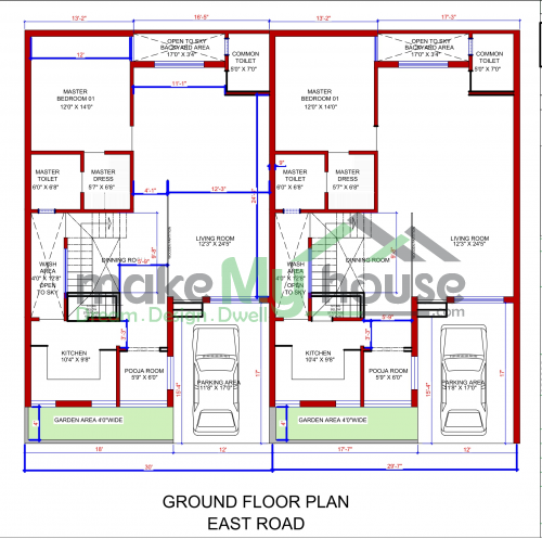 60*50 House plan, 3000 SqFt Floor Plan duplex Home Design- 60x50 ...