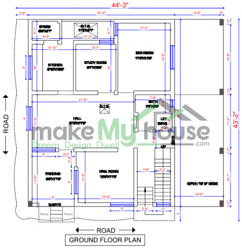 30*50 House plan, 1500 SqFt Floor Plan duplex Home Design- 11237