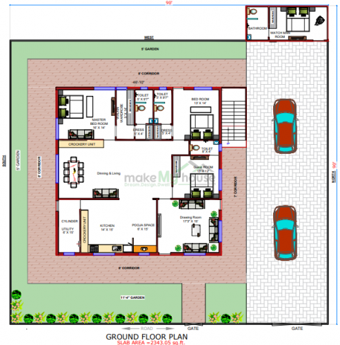 90*90 House plan, 8100 SqFt Floor Plan singlex Home Design- 11652