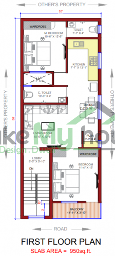 20*50 House plan, 1000 SqFt Floor Plan duplex Home Design- 12286