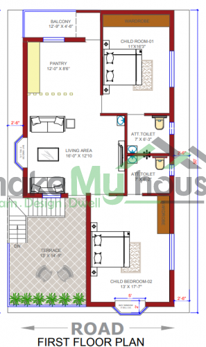 30*50 House plan, 1500 SqFt Floor Plan duplex Home Design- 12318