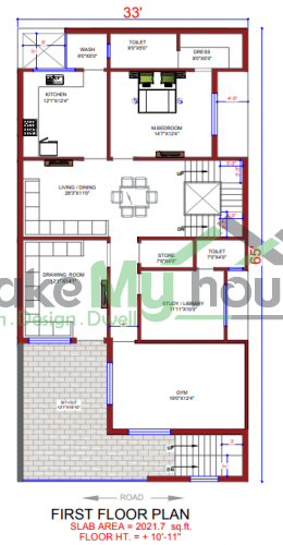 33*65 House plan, 2145 SqFt Floor Plan duplex Home Design- 12369