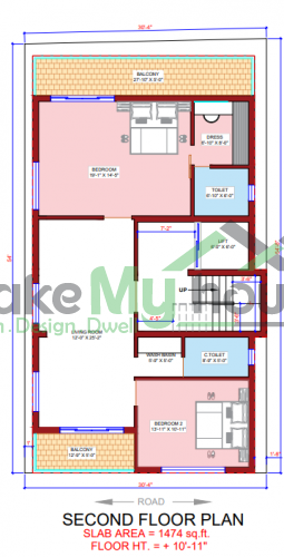 30*54 House plan, 1620 SqFt Floor Plan multistorey Home Design- 9075