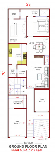 B+G+1 Residential cum Commercial Floor Plan