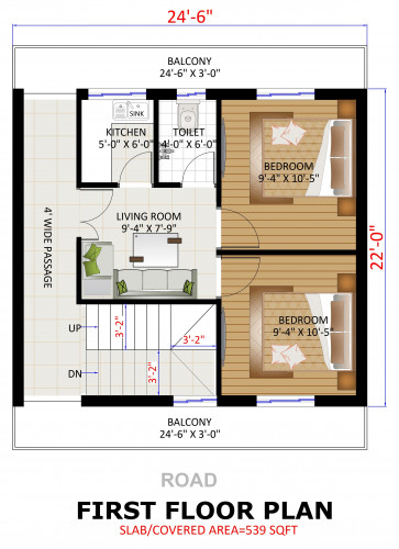 25ft x 22ft House plan