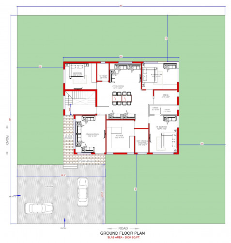 90*90 House plan, 8100 SqFt Floor Plan duplex Home Design- 12505