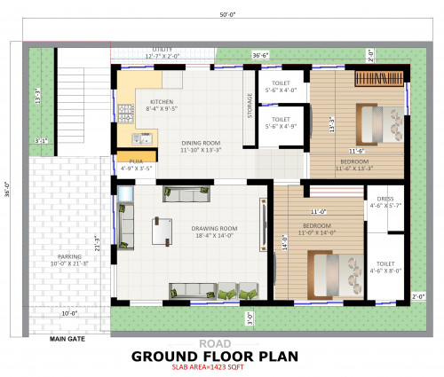 50 36 House Plan 1800 Sqft Floor Plan Singlex Home Design 13765