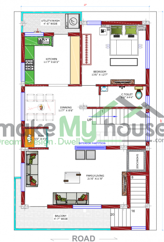 30*45 House plan, 1350 SqFt Floor Plan multistorey Home Design- 8164