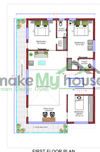 40*60 House Plan, 2400 Sqft Floor Plan Duplex Home Design- 7623