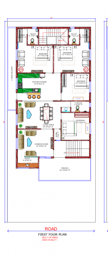 39*89 House plan, 3471 SqFt Floor Plan triplex Home Design- 4438