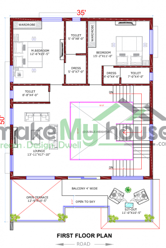 30*50 House plan, 1500 SqFt Floor Plan duplex Home Design- 7758