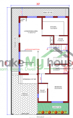 30*55 House plan, 1650 SqFt Floor Plan duplex Home Design- 30x55 ...