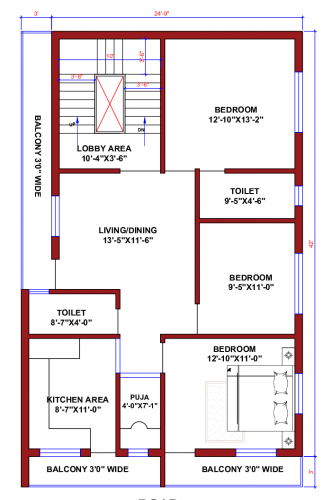 24*42 House plan, 1008 SqFt Floor Plan duplex Home Design- 6248