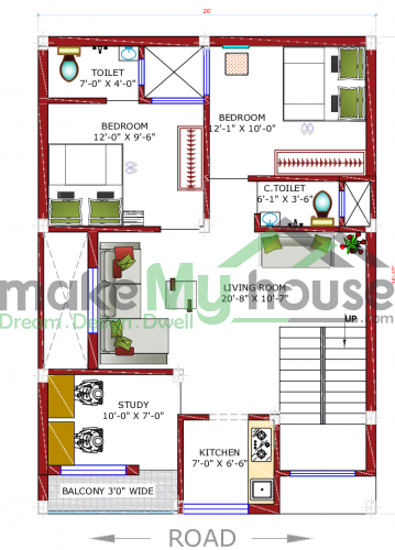 26*36 House plan, 936 SqFt Floor Plan duplex Home Design- 7334