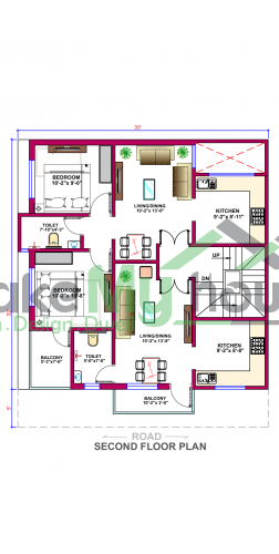 33*33 House plan, 1089 SqFt Floor Plan triplex Home Design- 58