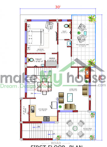 30*50 House plan, 1500 SqFt Floor Plan multistorey Home Design- 5833