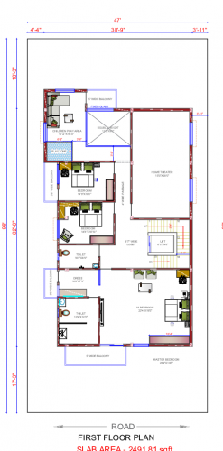 38*98 House plan, 3724 SqFt Floor Plan triplex Home Design- 8298