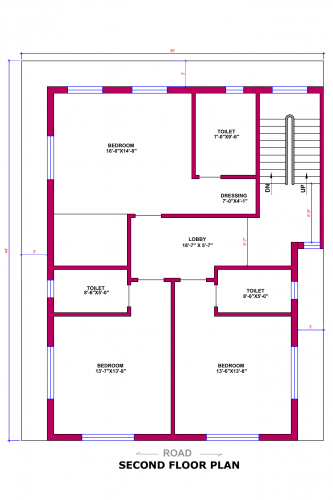 Triplex floor plan with ground parking 
