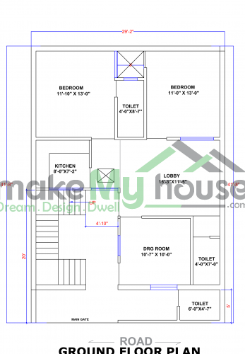 29*41 House plan, 1189 SqFt Floor Plan duplex Home Design- 3379