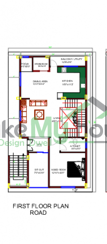 30*50 House plan, 1500 SqFt Floor Plan multistorey Home Design- 7523