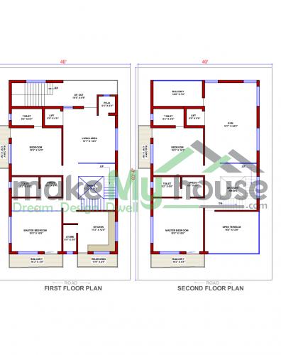 40*63 House plan, 2520 SqFt Floor Plan triplex Home Design- 5145