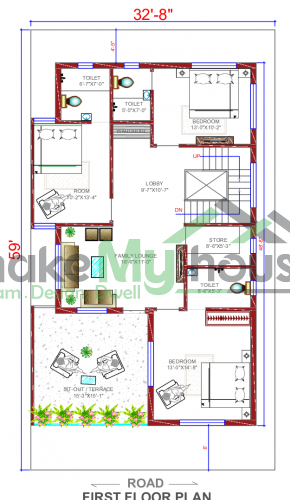 32*49 House plan, 1568 SqFt Floor Plan duplex Home Design- 5686