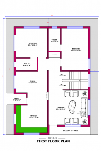 Triplex floor plan with ground parking 