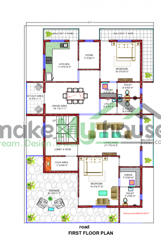 45*90 House plan, 4050 SqFt Floor Plan duplex Home Design- 7264