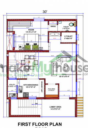 30*40 House plan, 1200 SqFt Floor Plan multistorey Home Design- 7759