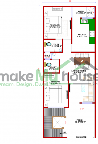 20*30 House plan, 600 SqFt Floor Plan duplex Home Design- 2006