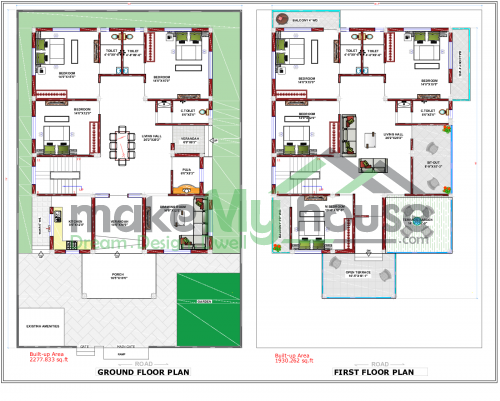 50*75 House plan, 3750 SqFt Floor Plan duplex Home Design- 6156